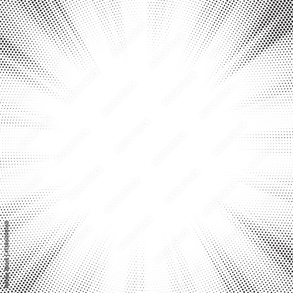 Poster Halftone gradient sun rays pattern. Abstract halftone vector dots background. monochrome dots pattern. Vector background in comic book style with sunburst rays and halftone. Retro pop art design.