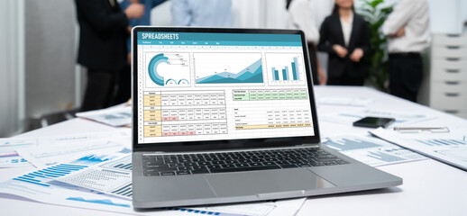 Spreadsheet document information financial startup concept. data and graphs in spreadsheet...