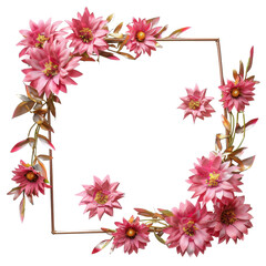 Charming Pink Dahlia Square Frame with Rose Gold Leaves