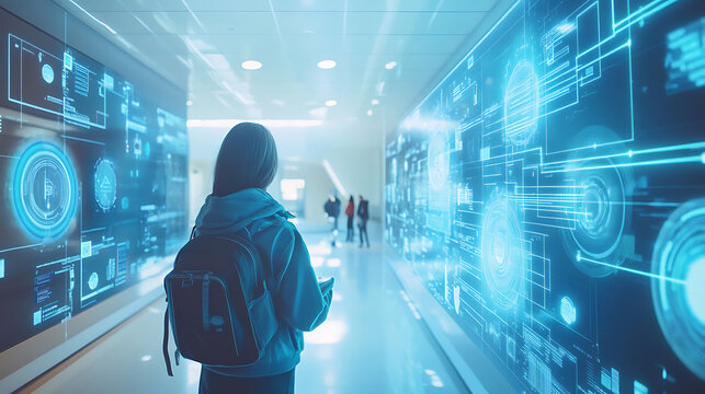 An AI powered system optimizing personalized learning paths by analyzing real time student engagement and academic progress, futuristic AI-driven classroom platform, Educational technology style