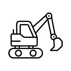 Excavator digger construction vehicle outline icon for building and demolition projects vector image
