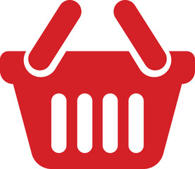 Shopping cart basket icon in flat red. isolated on transparent background