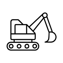Excavator construction digger machine vector icon outline for building and industrial equipment design 