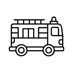 Fire truck vector outline drawing for emergency services and fire safety resources and designs, isolated