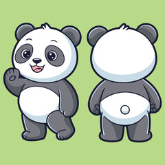 Cute Cartoon Panda Character Front and Back View Kawaii Animal Mascot Design.