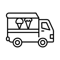 Ice cream truck vector line art illustration for summer dessert shop and food delivery service design