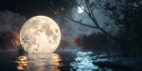 Mystical moonlight abstract 3D illustration