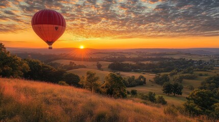 Obraz premium Sunrise Hot Air Balloon Ride Over Rolling Hills