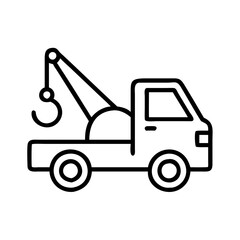 Outline tow truck vector illustration for roadside assistance and vehicle recovery services concept design