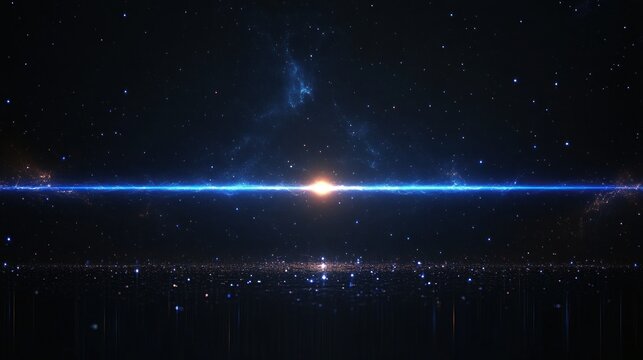 Cosmic light beam across a starry night sky.  A vibrant display of celestial energy