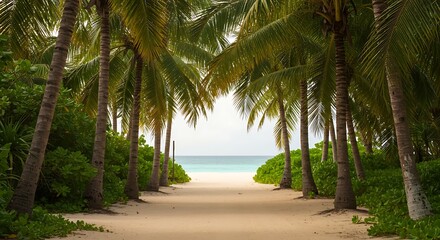 Obraz premium Palm-Lined Path to Paradise AI Generated