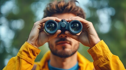 Man Exploring Nature with Binoculars