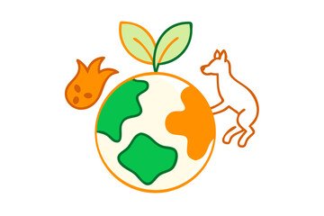 Stylized Earth With Kangaroo,Plant,And Floral Element On Black Background