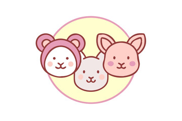 Cute Cartoon Animals Kawaii Style Bear Rabbit Illustration Vector Design