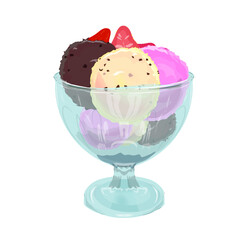 strawberry ice cream in a glass without background