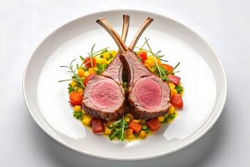 Gourmet Rack of Lamb Served on Colorful Vegetable Medley – Fine Dining Presentation