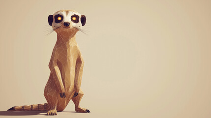 Polygonal Meerkat Standing: Cute Animal Art with copy space