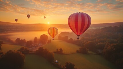 Fototapeta premium Sunrise Hot Air Balloons over Scenic Valley