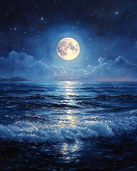 Moonlight casting glow on peaceful ocean high resolution picture