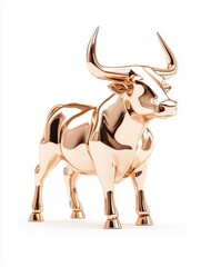 Obraz premium Elegant pink gold bull in dynamic pose, symbolizing bullish trend in finance and cryptocurrency, isolated in minimal white setting, 3D illustration