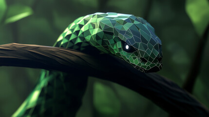 3D Snake Stock Image Low Poly Vibrant Animal on Branch