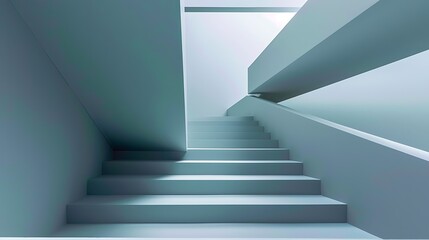 Modern architectural design displaying ascending stairs and a bright backdrop