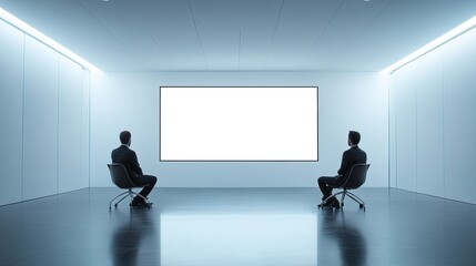 Obraz premium A human resources manager conducting a job interview with a candidate in a modern office space, on a white background