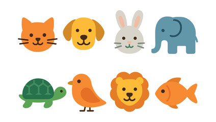 Fototapeta premium Cute animal faces icon set: flat style collection featuring pets and wildlife