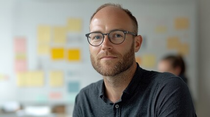 Fototapeta premium A brand manager overseeing the development of a new product, with design concepts and a product prototype on the table, on a white background