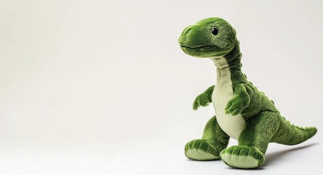 Green dinosaur plush toy on a white background