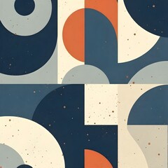 Retro-futuristic geometric pattern with abstract shapes in minimal navy and cream duotone design

