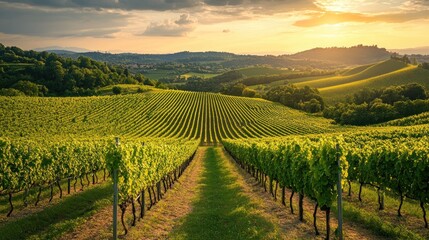 Naklejka premium Sunset over Tuscany Vineyard