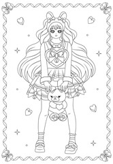 Hand drawn anime coloring pages illustration