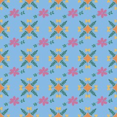 
Colorful Floral Folk Pattern on Blue Background