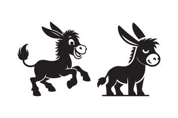 Set of Donkey Silhouette vector, Isolated on white Background