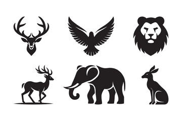 Set of Animals Silhouette vector, Isolated on white Background