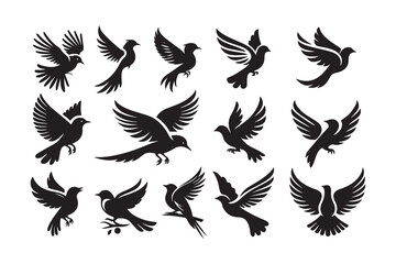 Set of Bird Silhouette vector, Isolated on white Background