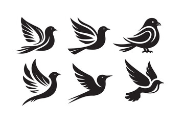 Set of Bird Silhouette vector, Isolated on white Background