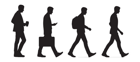 Set of a Man Walking Silhouette vector, Isolated on white Background