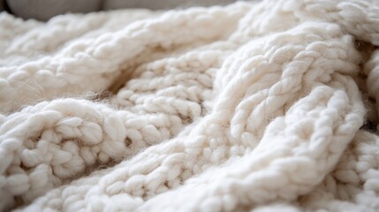 Cream Colored Chunky Knit Blanket Close-Up
