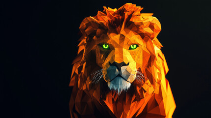 Polygonal Lion Portrait Orange & Green Eyes