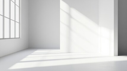 Fototapeta premium Empty White Room with Window and Sunlight Patterns