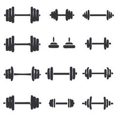 fitness icons set Sport and Fitness Icon Set with Equipment Symbols and Tools in Black Silhouette Design