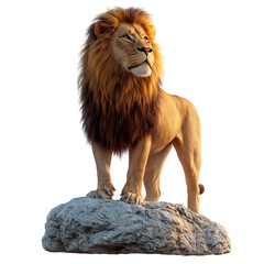 A Majestic Lion Standing Top a Rock Isolated on Transparent Background