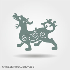 Ancient Chinese Bronze Sculpture. Flat vector icon with shadow. A Masterpiece of Art