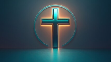 Obraz premium Illuminated Cross Centered in Circle