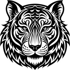 A majestic tiger emerging from a lush, vibrant rainforest, surrounded by tropical plants and orange flowers, showcasing its striking fur and intense gaze.