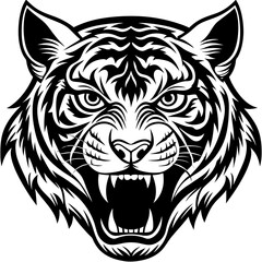 A majestic tiger emerging from a lush, vibrant rainforest, surrounded by tropical plants and orange flowers, showcasing its striking fur and intense gaze.