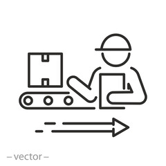 assembly line icon, human manufacturing labor, production process,  thin line web symbol on white background - editable stroke vector illustration eps10