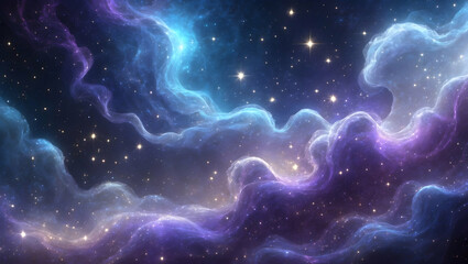 Obraz premium Fantasy nebula background with glowing purple and blue clouds in outer space